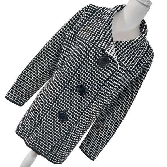 SIONI! WOOL BLEND LARGE BUTTON BLACK & WHITE PLAID CARDIGAN SWEATER! SZ L - Picture 1 of 8